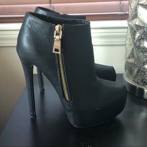 Black faux leather booties